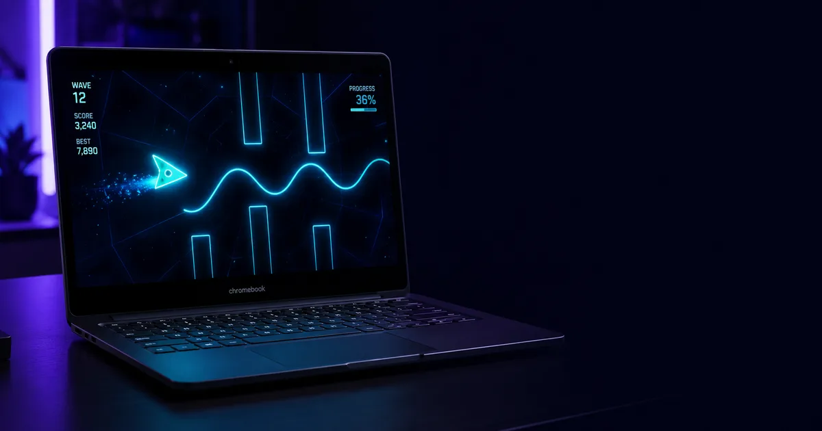 Space Waves game running on a school Chromebook browser — no download or install required.